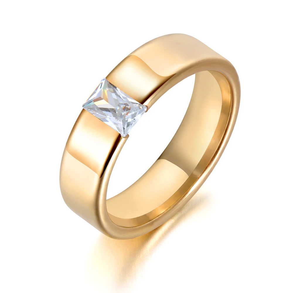 ZooMango канальная застежка один CZ Кристалл Кольца Золото Цвет Нержавеющая сталь обручальное кольцо для женщин подарок ZR18123 - Цвет основного камня: Gold