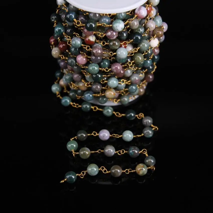 8mm,Indian agate Smooth Round bead Rosary Chain,Natural Green Agate