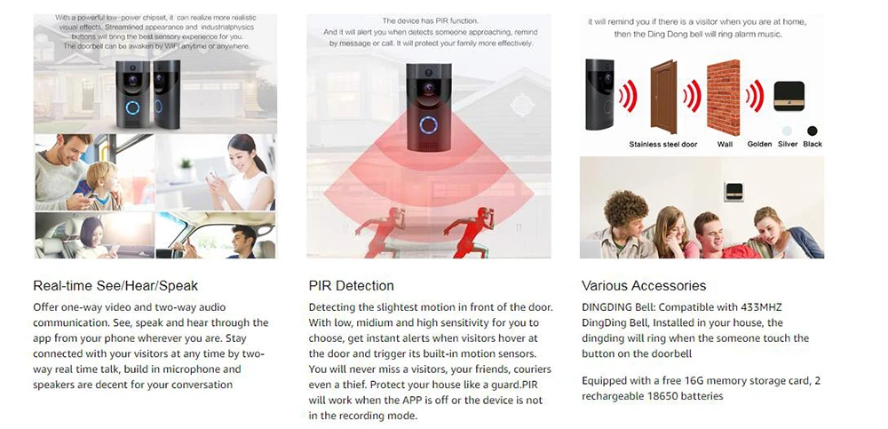 Wi-Fi Смарт-видео, дверной звонок камера беспроводной дверной звонок 720 P HD беспроводной домашний охранный звонок камера с 16 Гб карта памяти 2