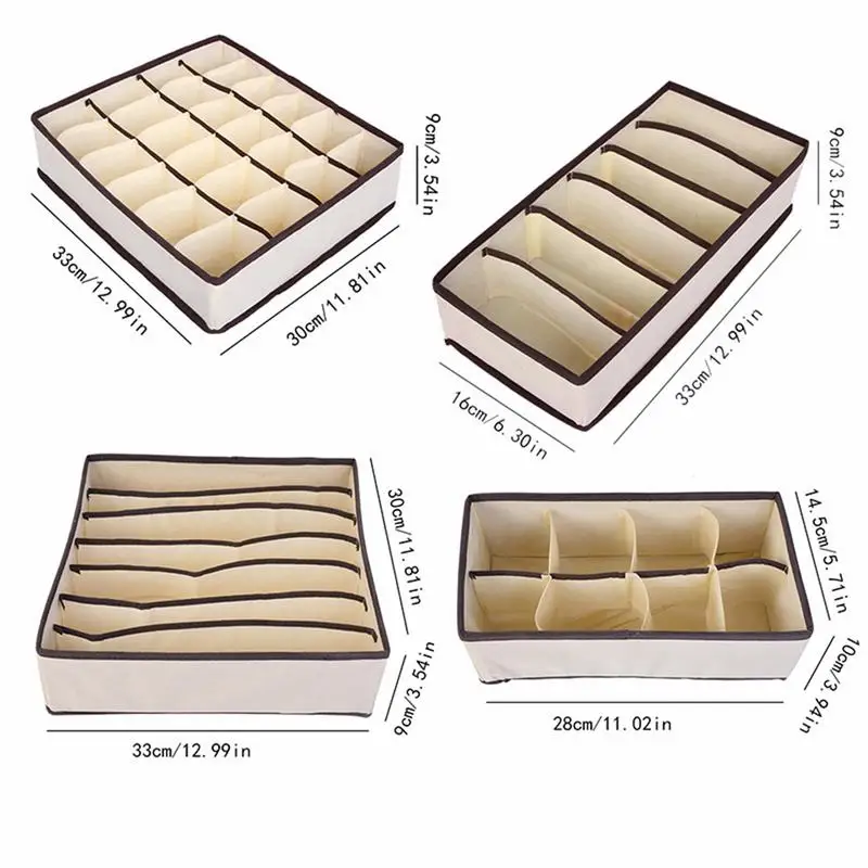 IVSHION 4 шт. коробки для хранения галстуков носки шорты бюстгальтер нижнее белье разделитель ящик с крышкой Шкаф Органайзер одежда Organizador - Цвет: 4PCS beige