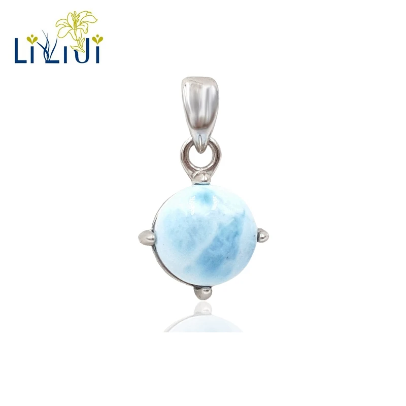 

LiiJi Unique Natural Caribbean Blue Larimar 925 Sterling Silver Round Shape Pendant for women gift