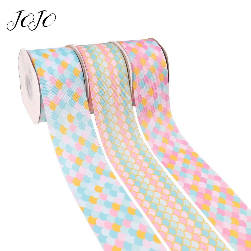 

JOJO BOWS 75mm 2y Grosgrain Ribbon Mermaid Scale Printed Tape For Needlework DIY Hair Bows Materials Party Decoration Gift Wrap