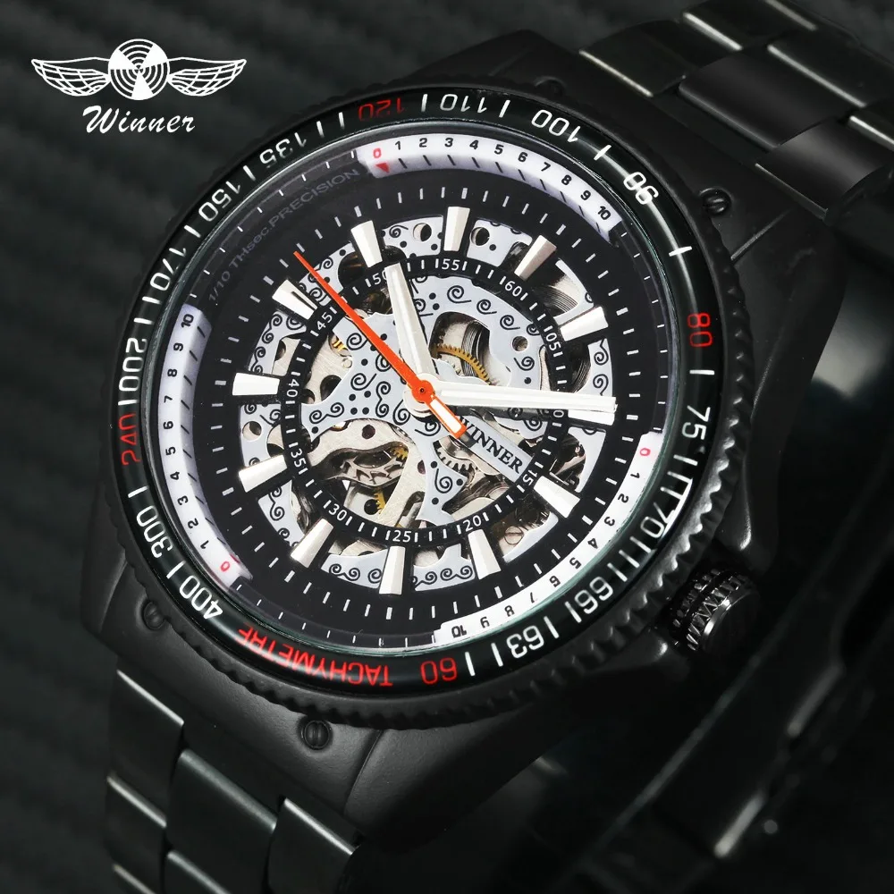 

WINNER Top Brand Luxury Outdoor Sports Auto Mechanical Watch Men Stainless Steel Strap Skeleton Dial Chic Business Wristwatches