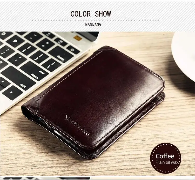 Мужской кожаный короткий кошелек, Мужской многофункциональный бумажник, держатель для карт - Цвет: Кофе