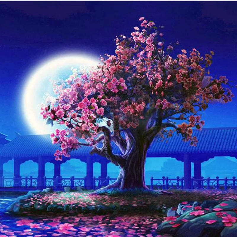 

Best Sale Pink Tree Paint By Number Artificial Semi-finished Product Hand Painted DIY Oil Painting Home Office Decoration