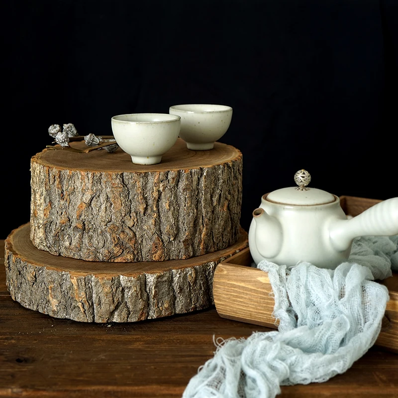 

SWEETGO Tree slices wood board tray Wood pile wit bark 20cm/25cm in diameter cupcake cake table decoration dessert plate