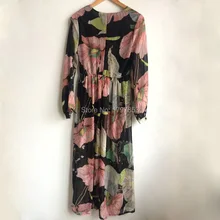 2017 Summer Beach Dress Women Floral Print V Neck Sexy Dress Elastic High Waist Loose Split Dresses Bohemia Dress Vestidos Mujer