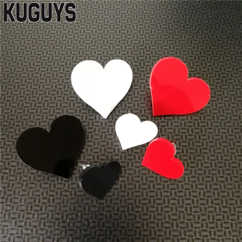 Женские акриловые серьги гвоздики KUGUYS черные красные белые в форме сердца