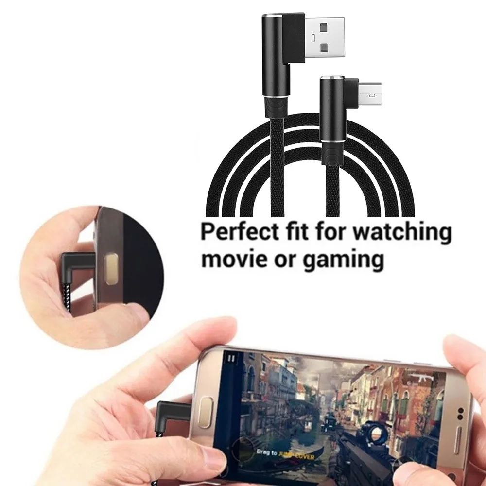 

1M Micro USB Phone Cable 90 Degree Angled L Shape V8 USB 2.0 Charging Data Linen Cable For Android Phone Universal Phone Cables