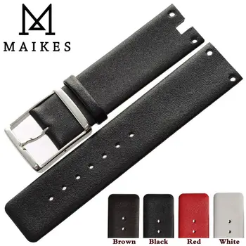 

MAIKES New Fashion Watchband Soft Durable Black Thin Genuine Leather Watch Strap Band Bracelet Case For CK Calvin Klein
