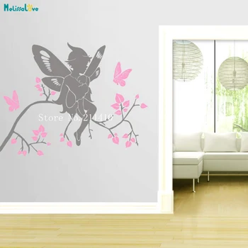 

Two Color Vinyl Wall Decals Elf on a Branch Home Decoration For Living Room Bedroom Self-adhesive Unique Art Murals Gift YT566