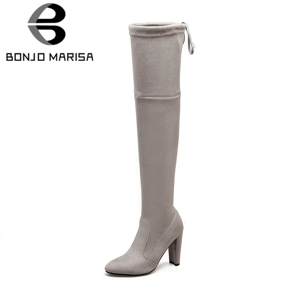 

BONJOMARISA 2018 Autumn Winter Plus Size 33-46 customize Sexy Stretch Knee Thigh High Boots Women Western High Heels Shoes Woman