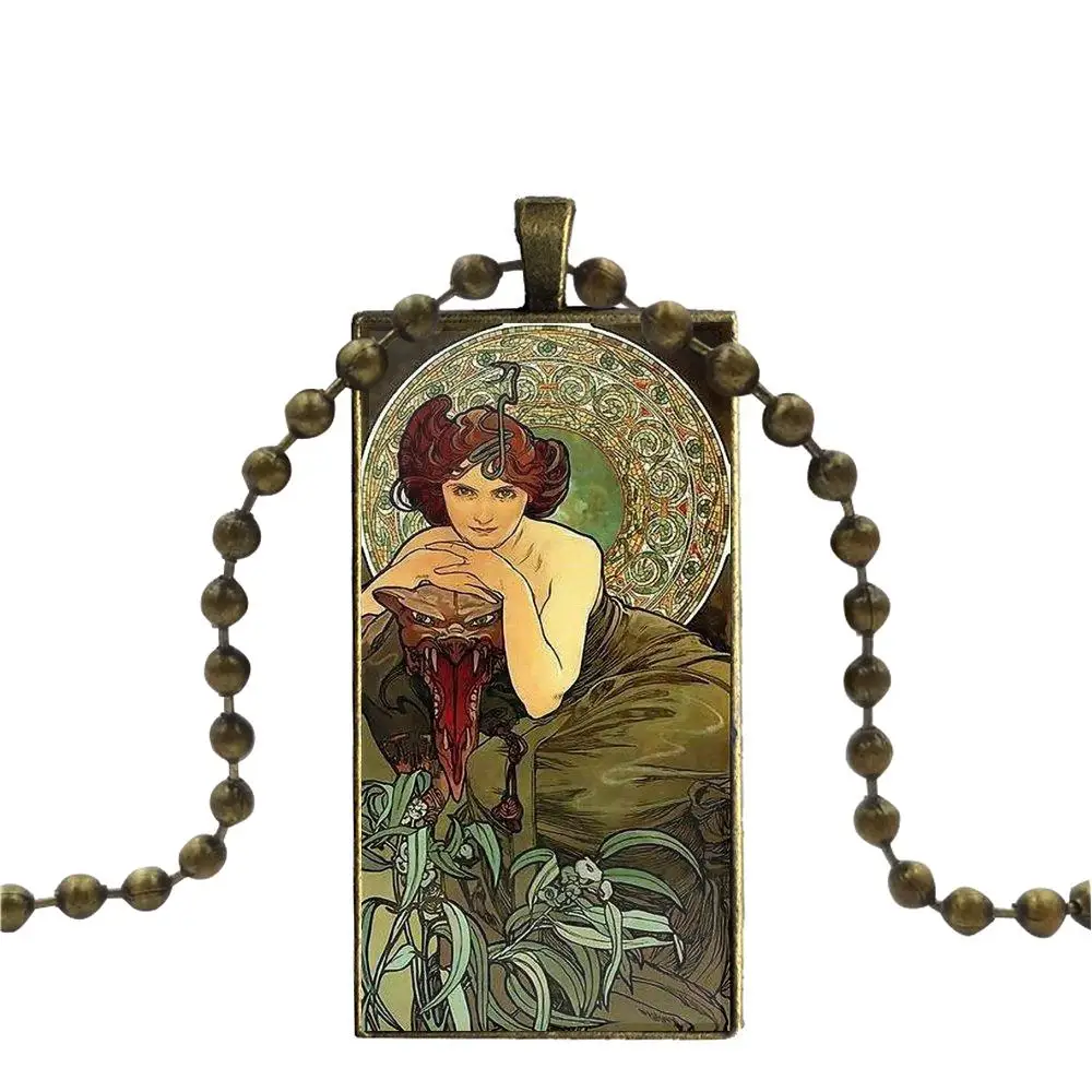 Alfons Mucha Primavera модное ожерелье ручной работы Прямоугольная форма колье ювелирные