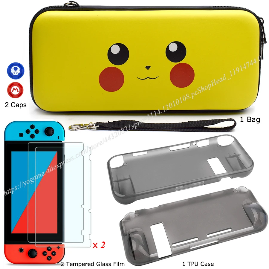 

Nintendos Switch Storage Carrying Case + Nintend Switch Screen Protetor Galss Film + Soft TPU Case for Nintendo Accessories