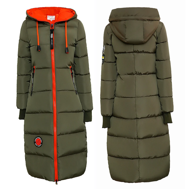 

Appliques With Hood Solid Long Cotton Jacketsx Women Winter Fashion Long Sleeve Casual Slim Parkas Woman Warm Jackets Female
