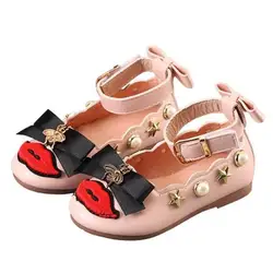 Новинка весны/осень обувь для девочек принцесса детей кожаные ботинки для малышей мягкие дышащие детские обувь с бантами Туфли без