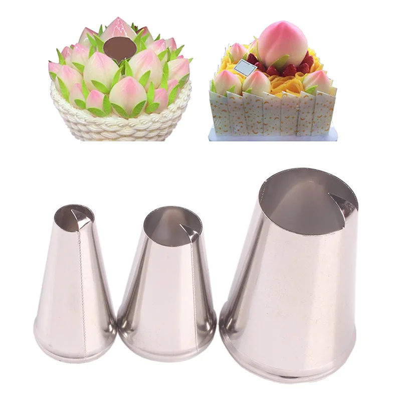 

3pcs Peach Nozzle Cake Decorating Tips Stainless Steel Pastry Nozzles For Cream Icing Tips Baking Pastry Tools