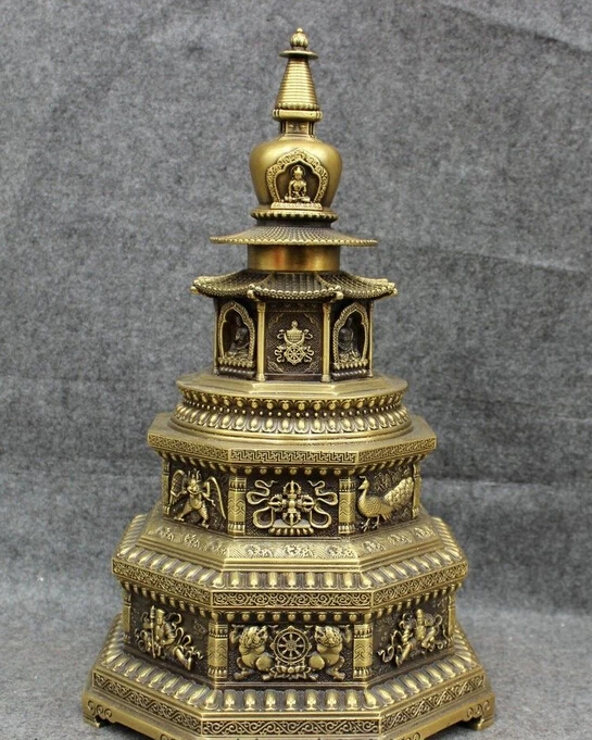 

16" Chinese Pure Bronze Auspicious Great 4 Heavenly Kings Statue Buddhism Stupa