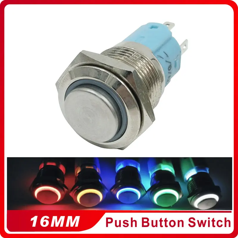 

1pcs 16mm Latching Self-locking LED Light Push Button Switch Waterproof High Round Stainless Steel Metal Car Auto Lock