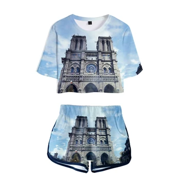 

Charm Notre-Dame de Paris 3D T-shirt + shorts suit cotton short-sleeved Leisure 3D Print Novelty Top Luxury Harajuku
