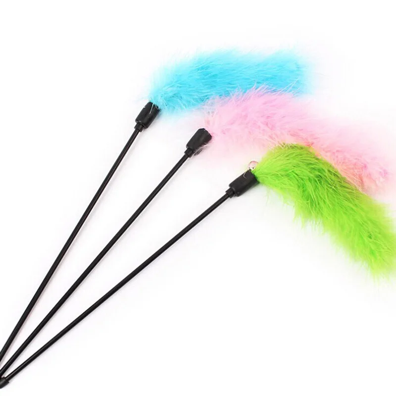 Random Color Premium Pet Interactive Toy Colorful Turkey Feathers Tease Cat Stick