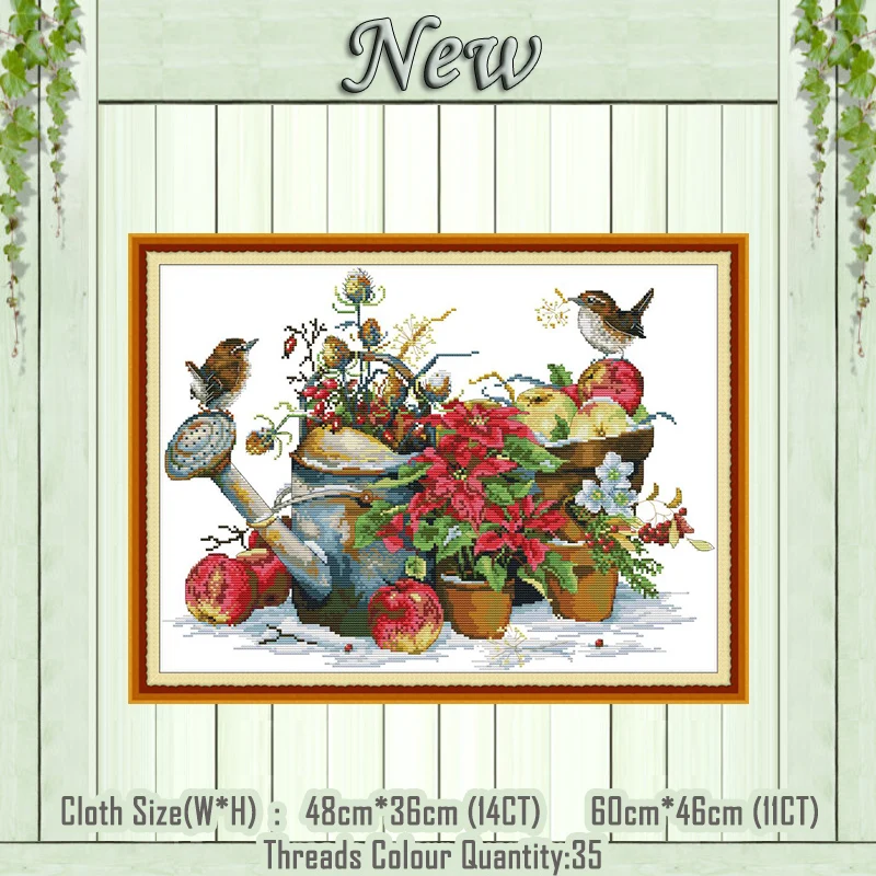 

Flower pot and birds fruits diy painting counted printed on the canvas DMC 11CT 14CT kit Cross Stitch embroidery needlework Sets