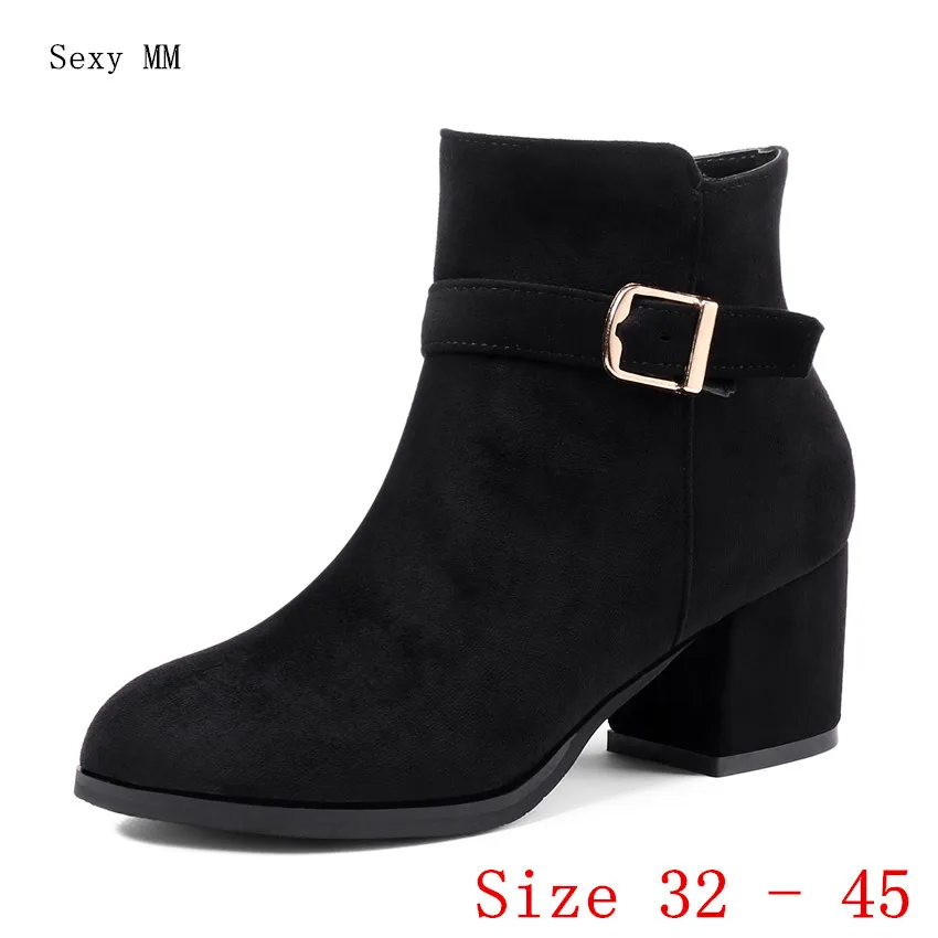 

Spring Autumn Winter Women Ankle Boots Booties Square High Heels Shoes Woman Short Boots Plus Size 32 33 - 40 41 42 43 44 45