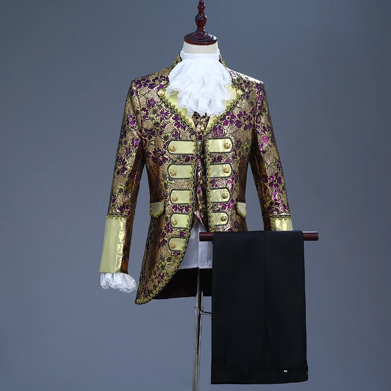 Мужской классический комплект из пяти предметов в европейском готическом стиле королевские костюмы темно-синий фиолетовый костюм мужской сценический для певца вечерние Выпускной костюм