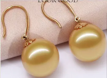 

charming 11-12mm south sea round gold pear earring 14k