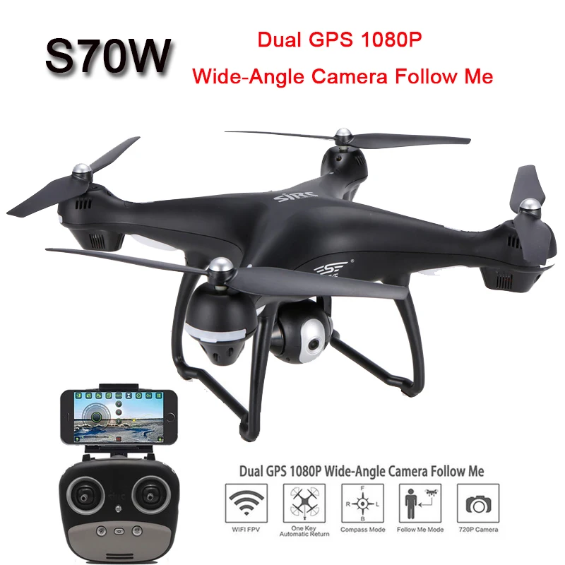 SJRC S70W Радиоуправляемый Дрон 1080 P 720 Wi-Fi FPV двойной gps модуль высота Удержание Follow Me