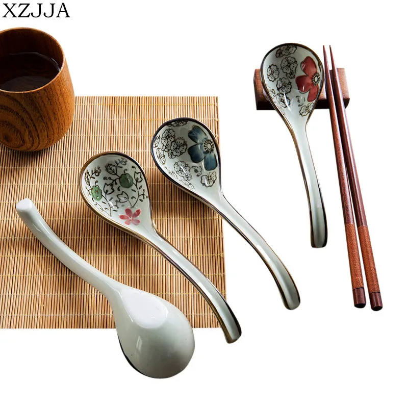 XZJJA в китайском стиле керамические Длинные ручки суповая ложка, кухонная посуда Десерт кофе чайная ложка для приготовления пищи Soeplepel рисовое весло