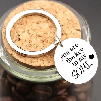 

Custom engraved Keychian You Are The Key To my Soul Keyring Round Card Couples Keyring Gift for her /him Keyfob