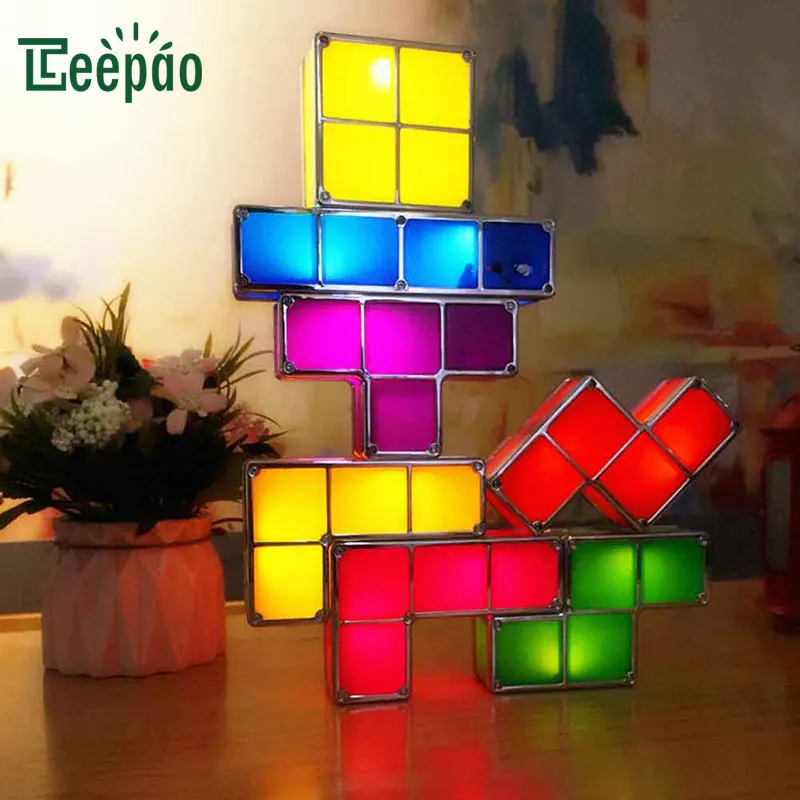 

7Pcs DIY Tetris Lamp Creative Puzzle Light Stackable LED Night Light Block Desk Lamp Retro Game Tower Colorful Brick Toy light