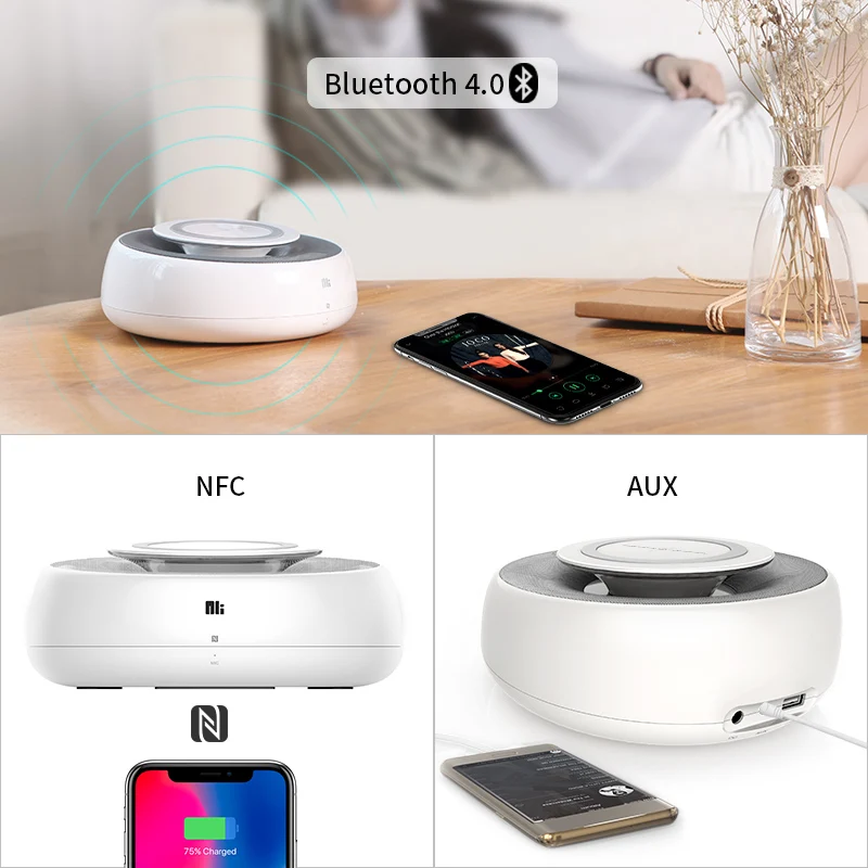 Nillkin 2в1 QI Быстрое беспроводное зарядное устройство+ bluetooth-динамик уютный MC2 с NFC AUX входом CSR 4,0 hi-fi звук домашний динамик