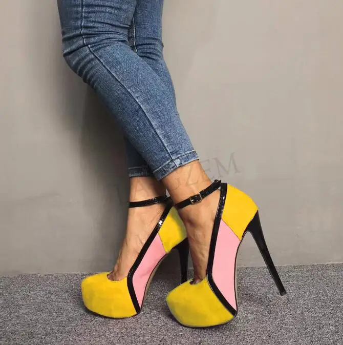 LAIGZEM/модные женские туфли-лодочки на платформе и каблуке, цвета, блокирующие туфли-лодочки вечерняя летняя Осенняя обувь Tacones Mujer, большие размеры 34-52 - Цвет: LGZ765 Yellow