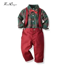 Tem doger/комплекты одежды для маленьких мальчиков осенняя одежда для новорожденных мальчиков рубашки в клетку с длинными рукавами+ комбинезоны, 2 предмета, Одежда для новорожденных