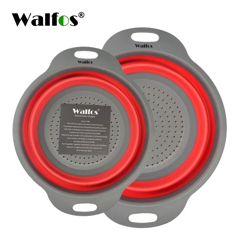 WALFOS 2 шт. складной силиконовый складной кухонный дуршлаг кухонные инструменты дуршлаг для фруктов и овощей слив стиральная корзина - Цвет: WALFOS Red