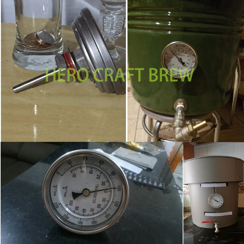 1/" BSP биметаллический термометр для домашнего пивоварения с циферблатом 3" 0-220F для пивоварения, пюре, сусла, измеритель температуры для варки, Безшовный Kettl