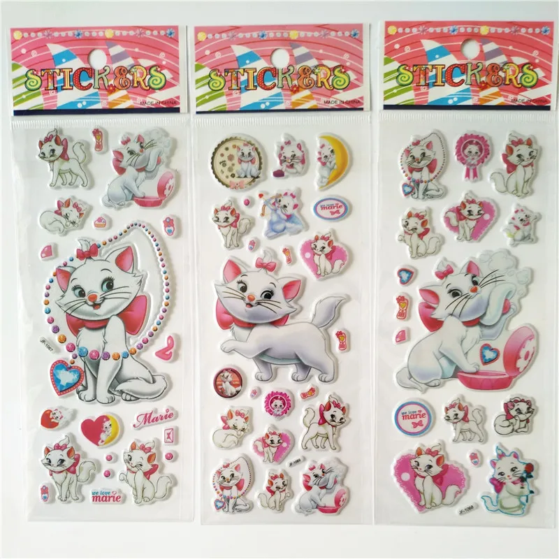 

6pcs Cartoon pets The Aristocats Marie Cat Bubble Stickers 3D Scrapbook animal Butterfly Adesivos Reward girl Christmas Gift