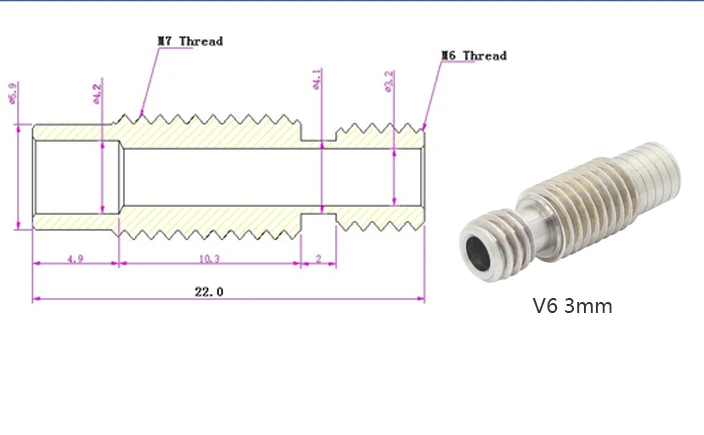 3d принтер горло из нержавеющей стали V6 Тепловой разрыв hotend горло с тефлоновой трубкой для 3d принтер Экструдер hotend 1,75 мм 3,0 мм 1 шт