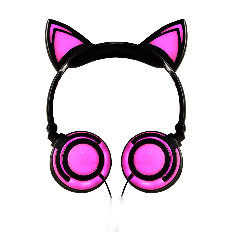 Lovely 3.5mm Glowing Headphones Cartoon Cat Ears Style Headset Folding