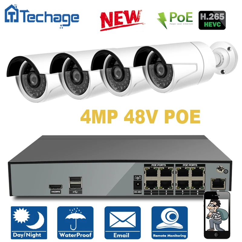  H.265 8CH 4K 48V POE NVR CCTV System 4PCS 4.0MP POE IP Camera 2592*1520 IR Night Vision Outdoor Video Security Surveillance Kit 