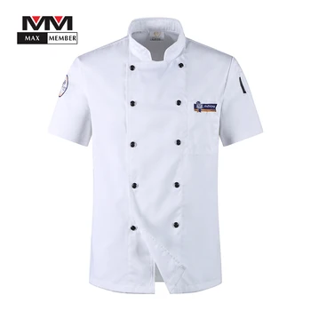 

M-3XL Men Kitchen Cozinha Cooking Work Clothes Restaurant Uniforms White Summer T-shirt Double Breasted Tops Shirt Jackets