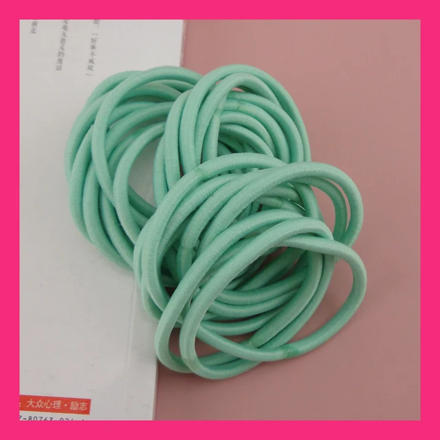 50PCS 4mm Mint Green Elastic Ponytail Holders hair bands with gluing