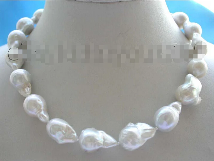 

FREE SHIPPING 17.5" Genuine Natural 22mm White Reborn Keshi Pearl Necklace 14KGP!