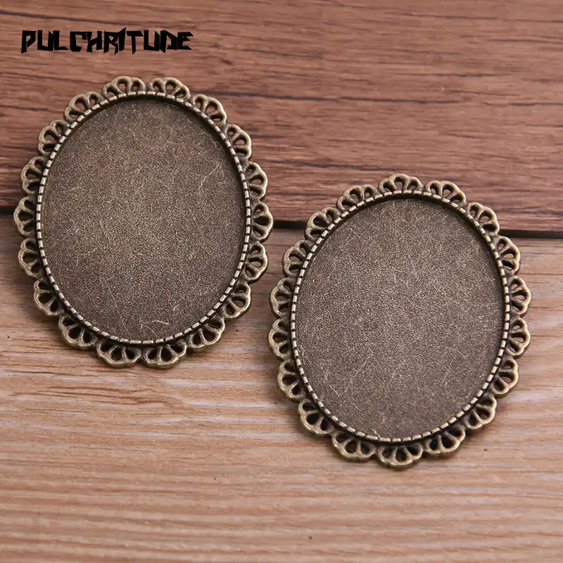 5 Antiguo Bronce 30x40mm Oval Blanks Bisel Camafeo de cabujón de configuración Broches Pins