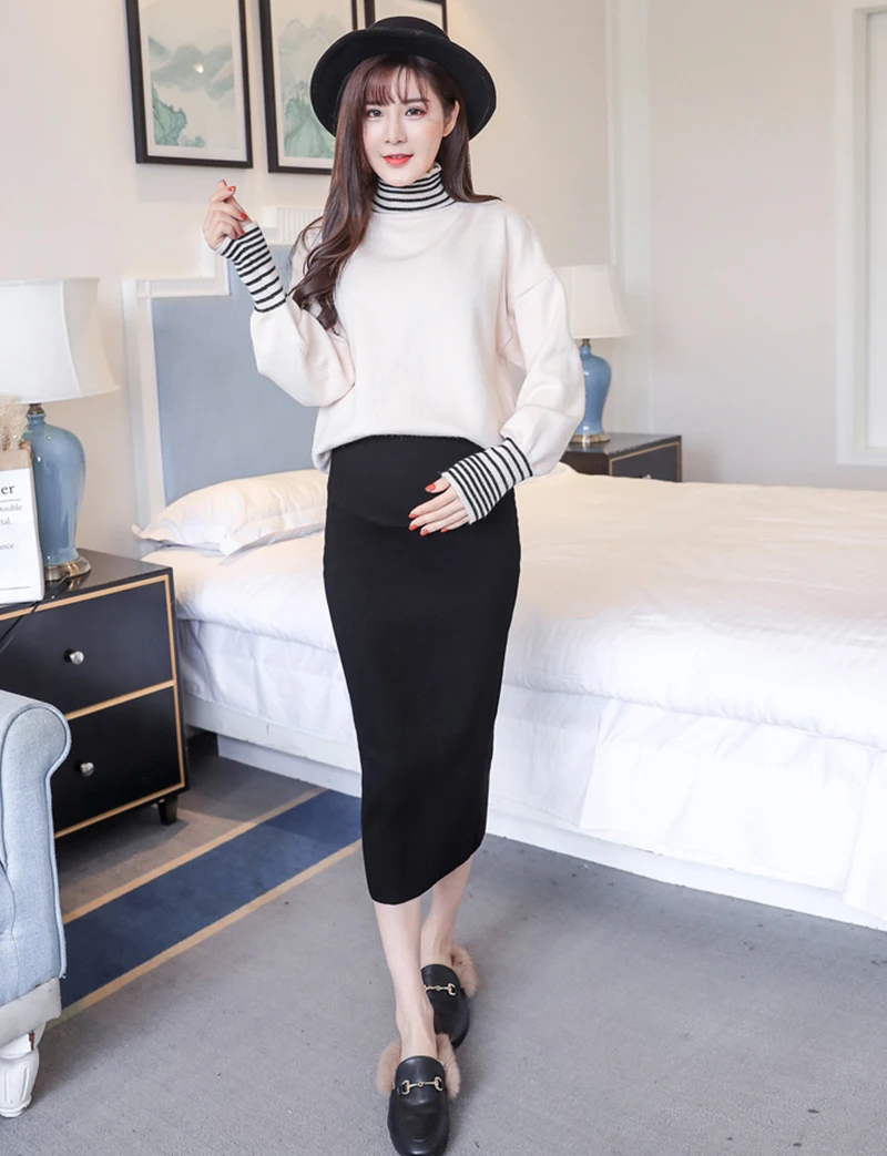 Maternity Skirt Pregnancy Clothes Pregnant Women Knit Long Skirt Casual Solid Adjustable Waist Pencil Skirts Falda Embarazada