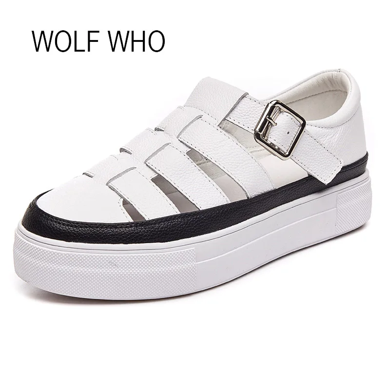 

WOLF WHO 2018 Summer Women Shoes White Women Genuine Leather Shoe Female Krasovki Tenis Femininos Casual h-456