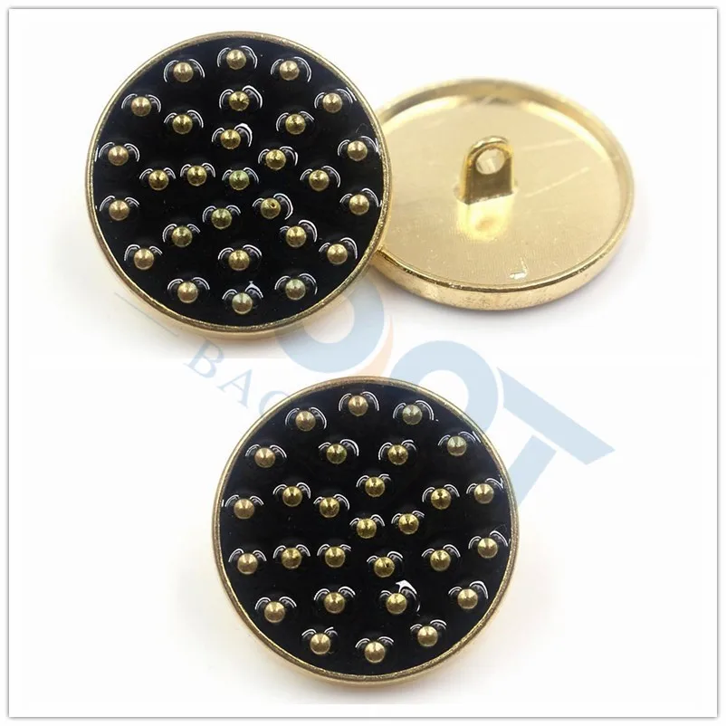 Set 8 pcs Metal Gold dots Polka Black oil buttons Clothing Craft DIY size 22mm