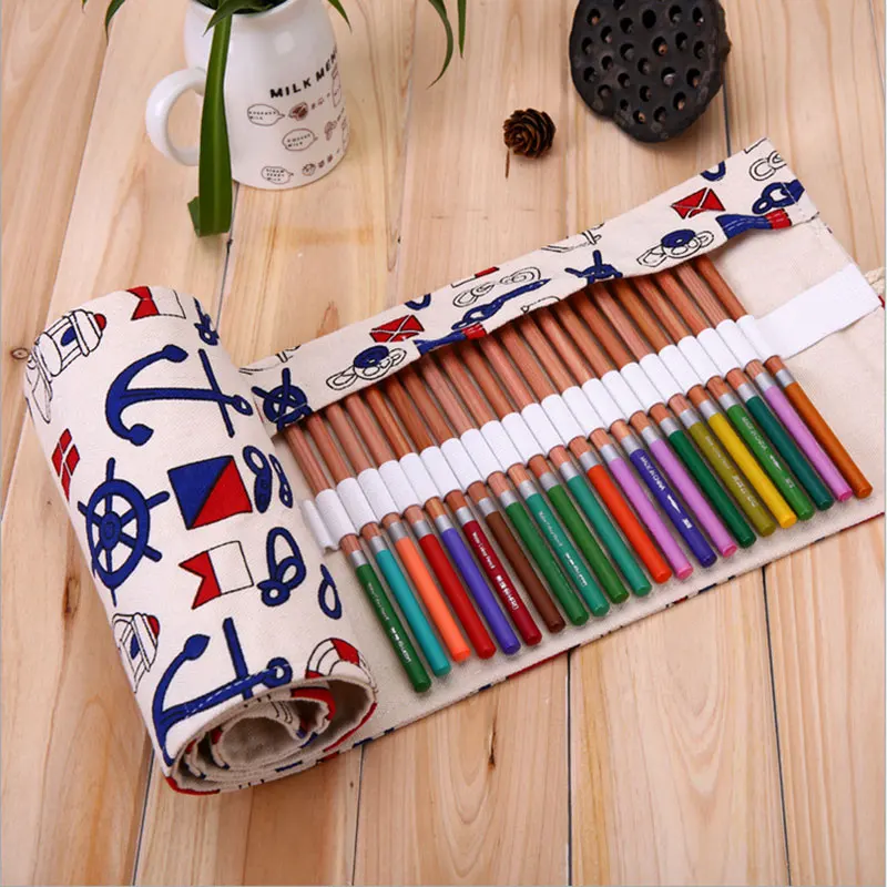 

kawaii canvas Pencil Bag 36/ 48/ 72 Pcs Pluggable pens Storage bag Painting Colored pencil lead volume High capacity Painting